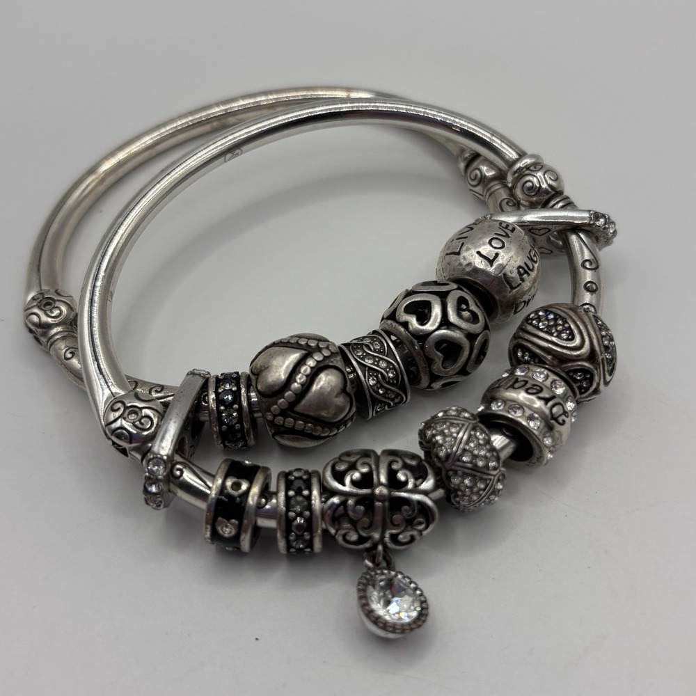 Vintage Brighton Hinged Bangle Bracelets 13 Charms / Spacers 2 Bracelets
